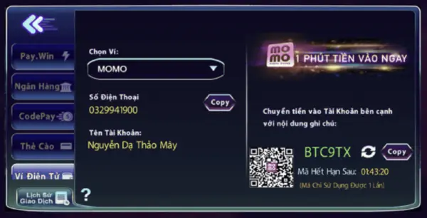 Cách nạp tiền 789club đơn giản, nhanh chóng 8 Bấm tạo mã để lấy mã Qrcode nạp tiền
