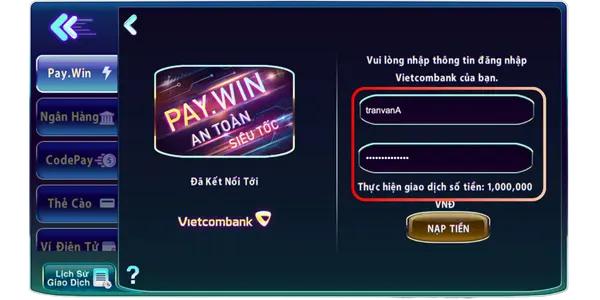 Cách nạp tiền 789club đơn giản, nhanh chóng 2 Đăng nhập internetbanking để nạp tiền 789club