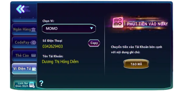 Cách nạp tiền 789club đơn giản, nhanh chóng 7 nạp tiền qua ví điện tử momo - Viettel pay
